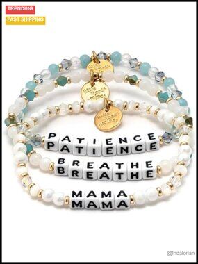 Gold Plated Beaded Stretch Bracelets Set of 3 Affirmation Stack